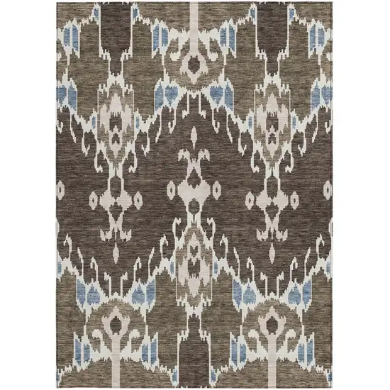 Brown And Taupe Ikat Washable Indoor Outdoor Area Rug Photo 5