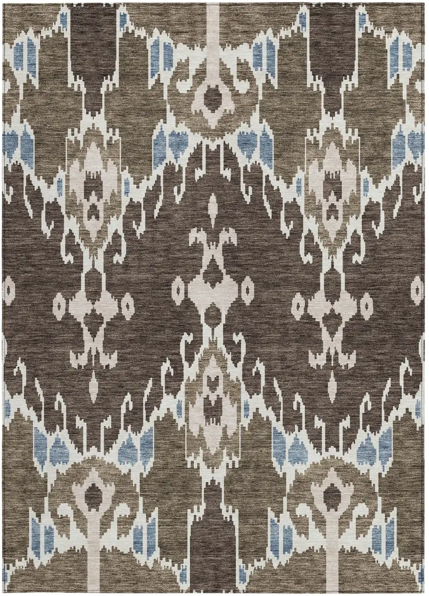 Brown And Taupe Ikat Washable Indoor Outdoor Area Rug Photo 5