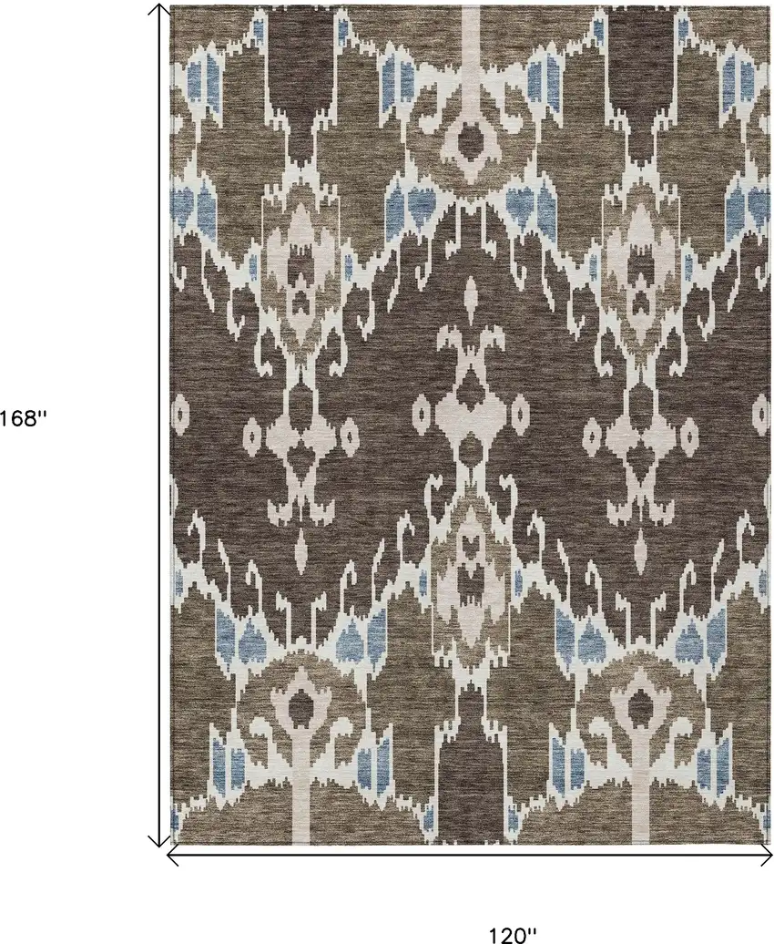 Brown And Taupe Ikat Washable Indoor Outdoor Area Rug Photo 3