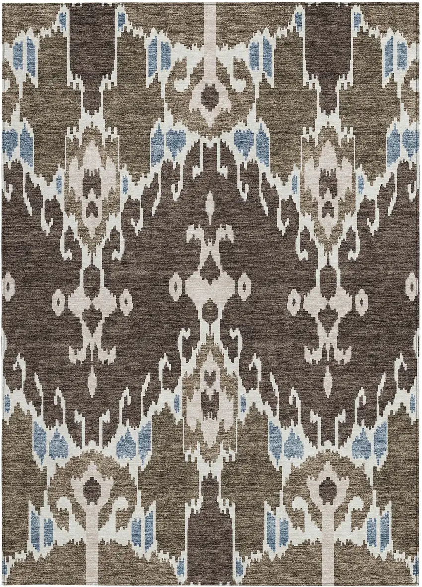 Brown And Taupe Ikat Washable Indoor Outdoor Area Rug Photo 5