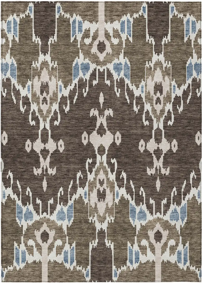 Brown And Taupe Ikat Washable Indoor Outdoor Area Rug Photo 1