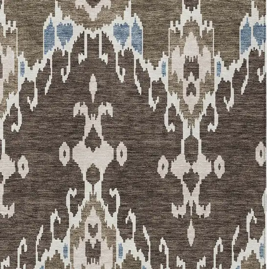 Brown And Taupe Ikat Washable Indoor Outdoor Area Rug Photo 4
