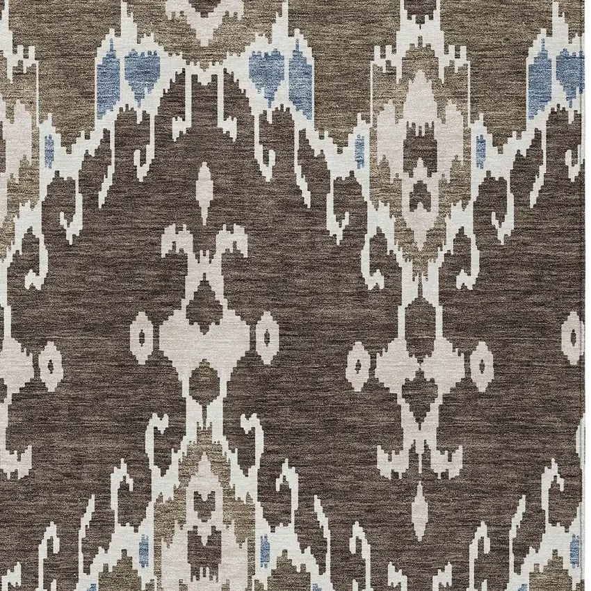 Brown And Taupe Ikat Washable Indoor Outdoor Area Rug Photo 4