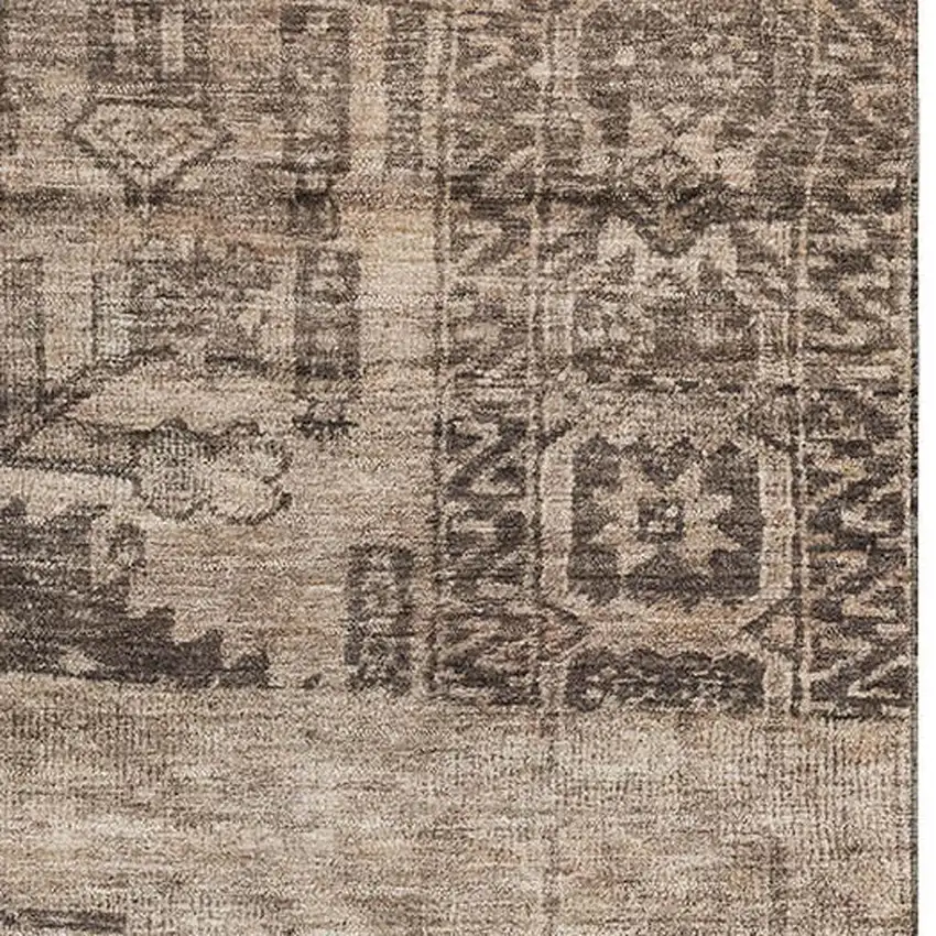 Brown And Taupe Oriental Washable Area Rug With UV Protection Photo 2