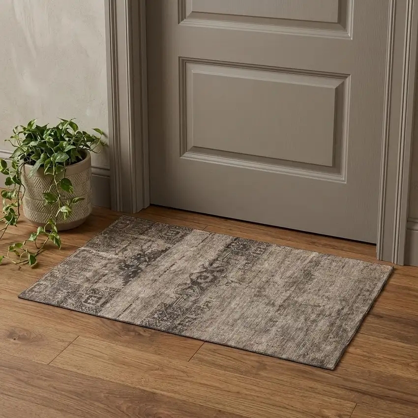 Brown And Taupe Oriental Washable Area Rug With UV Protection Photo 1
