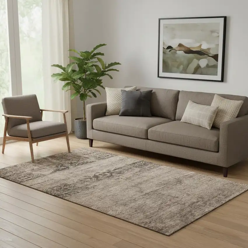 Brown And Taupe Oriental Washable Area Rug With UV Protection Photo 2