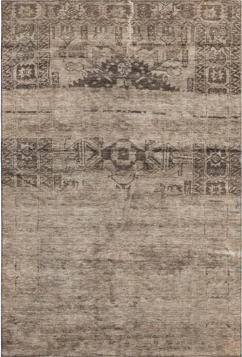 Brown And Taupe Oriental Washable Area Rug With UV Protection Photo 1