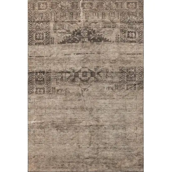Brown And Taupe Oriental Washable Area Rug With UV Protection Photo 3