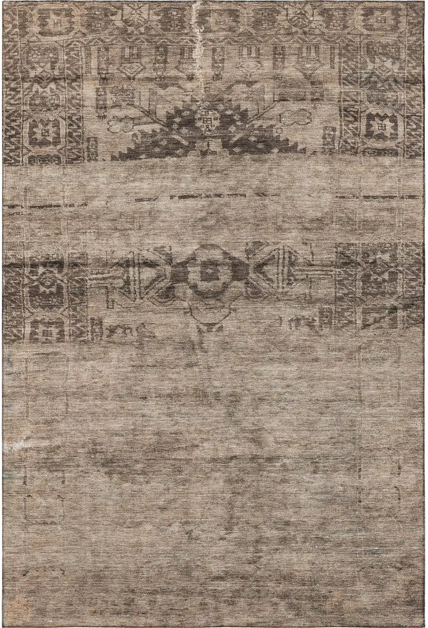 Brown And Taupe Oriental Washable Area Rug With UV Protection Photo 3
