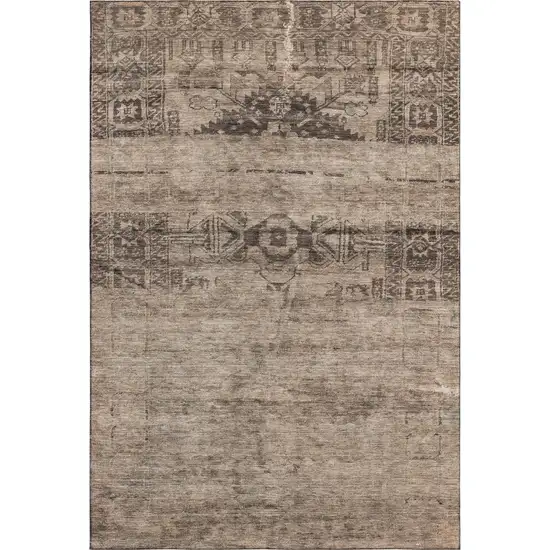 Brown And Taupe Oriental Washable Area Rug With UV Protection Photo 1