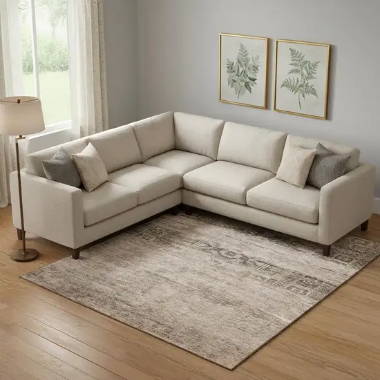 Brown And Taupe Oriental Washable Area Rug With UV Protection Photo 2