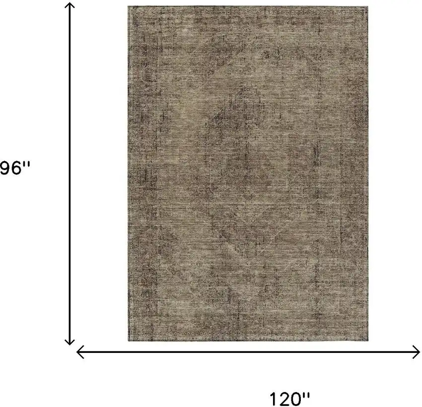 Brown And Taupe Oriental Washable Indoor Outdoor Area Rug Photo 7