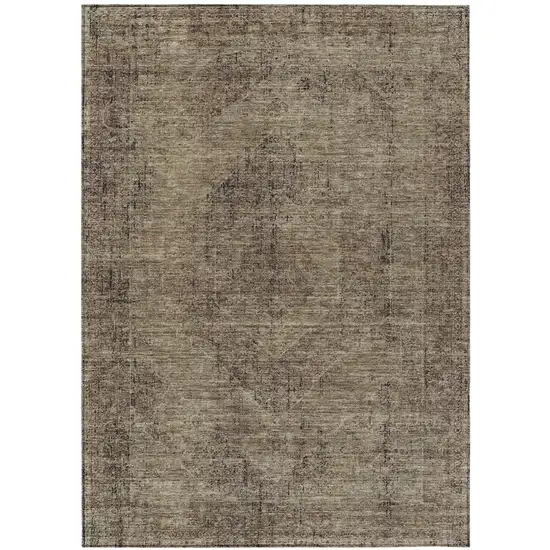 Brown And Taupe Oriental Washable Indoor Outdoor Area Rug Photo 2