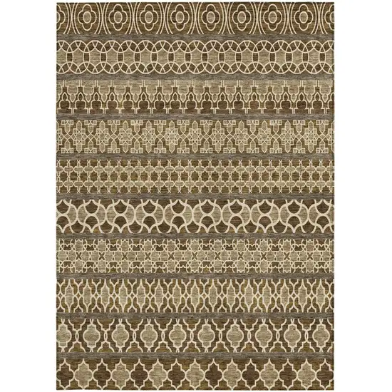 Brown And Taupe Quatrefoil Washable Indoor Outdoor Area Rug Photo 5