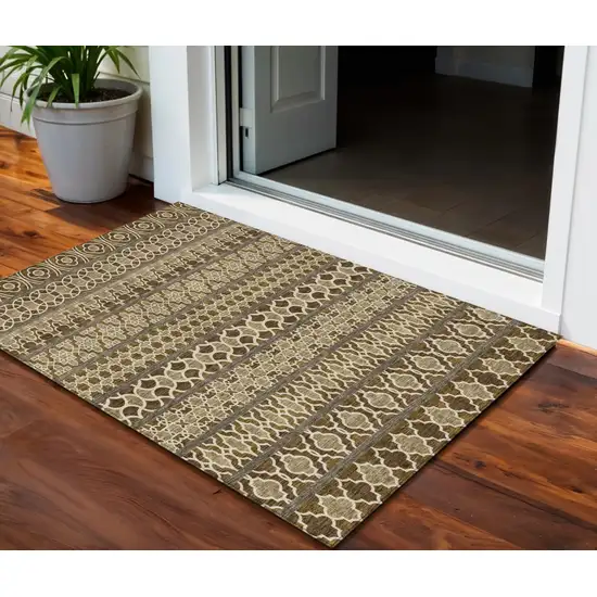 Brown And Taupe Quatrefoil Washable Indoor Outdoor Area Rug Photo 1