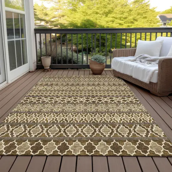 Brown And Taupe Quatrefoil Washable Indoor Outdoor Area Rug Photo 6