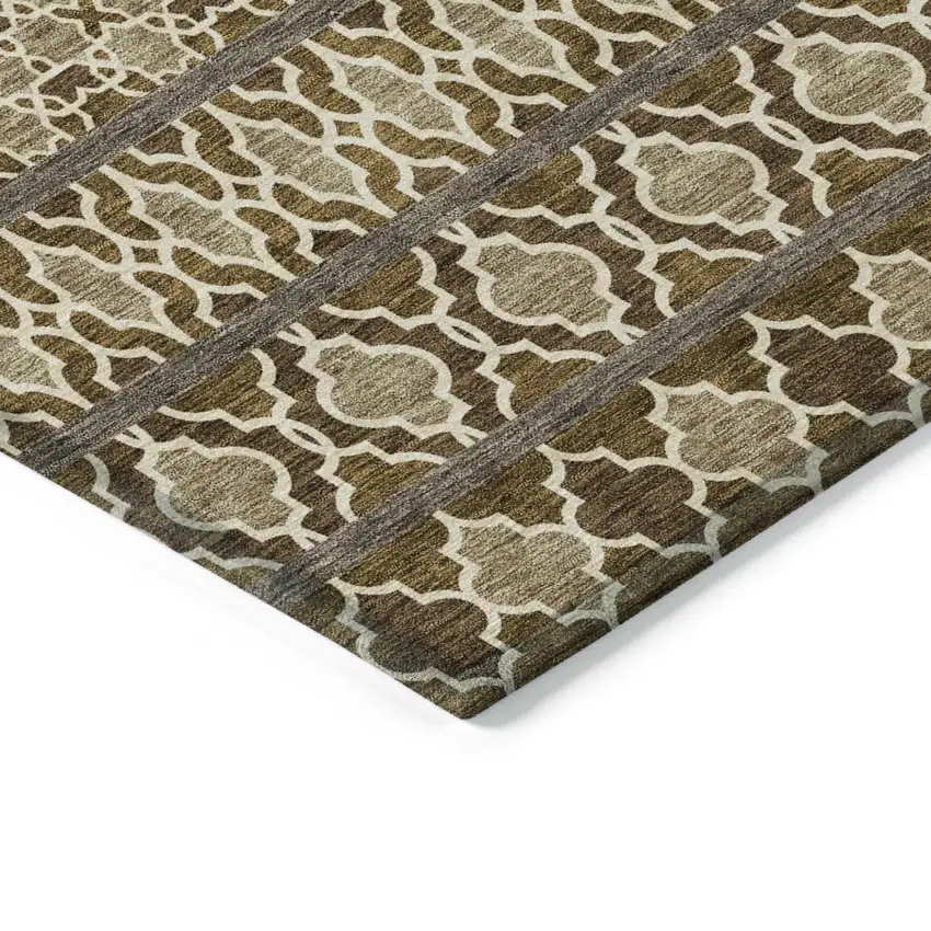 Brown And Taupe Quatrefoil Washable Indoor Outdoor Area Rug Photo 4