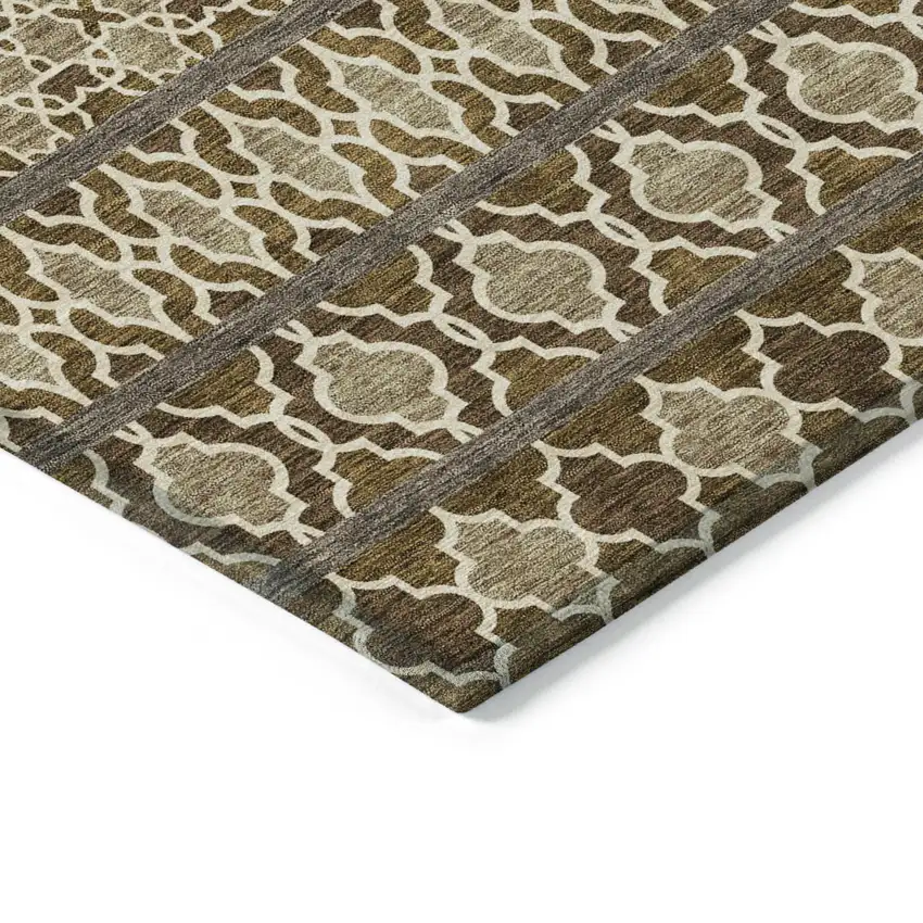 Brown And Taupe Quatrefoil Washable Indoor Outdoor Area Rug Photo 4