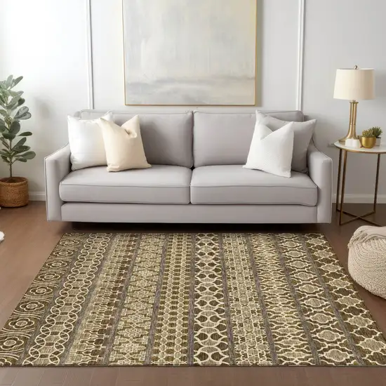 Brown And Taupe Quatrefoil Washable Indoor Outdoor Area Rug Photo 8