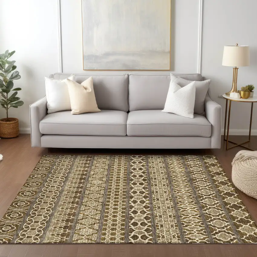 Brown And Taupe Quatrefoil Washable Indoor Outdoor Area Rug Photo 8