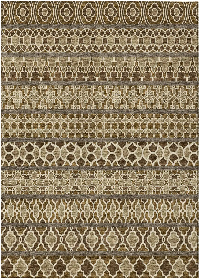 Brown And Taupe Quatrefoil Washable Indoor Outdoor Area Rug Photo 2