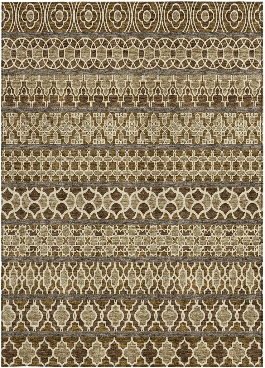 Brown And Taupe Quatrefoil Washable Indoor Outdoor Area Rug Photo 6