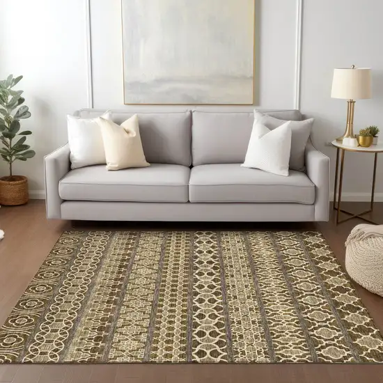 Brown And Taupe Quatrefoil Washable Indoor Outdoor Area Rug Photo 9