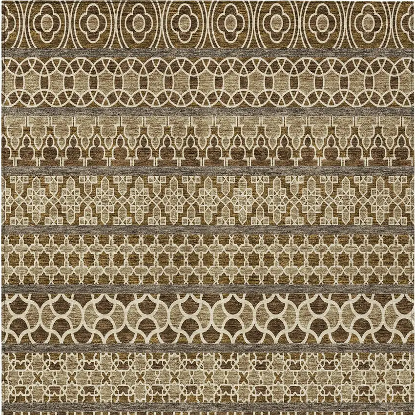 Brown And Taupe Quatrefoil Washable Indoor Outdoor Area Rug Photo 6