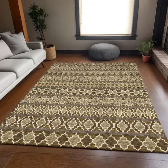 Brown And Taupe Quatrefoil Washable Indoor Outdoor Area Rug Photo 8