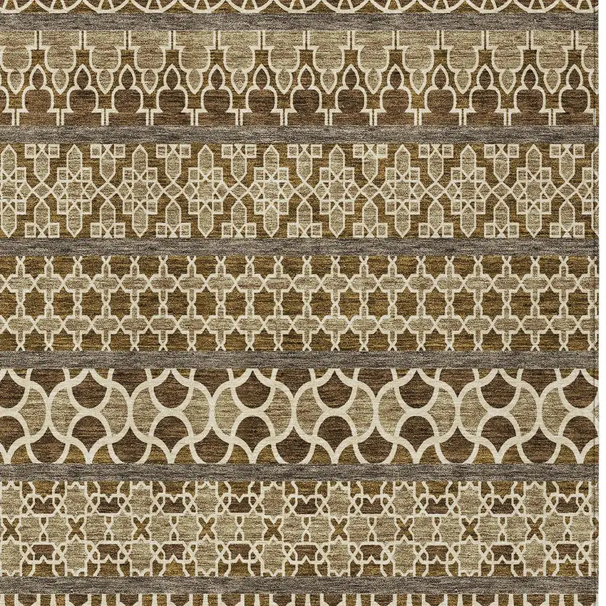 Brown And Taupe Quatrefoil Washable Indoor Outdoor Area Rug Photo 4