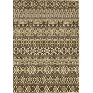 Photo of Brown And Taupe Quatrefoil Washable Indoor Outdoor Area Rug