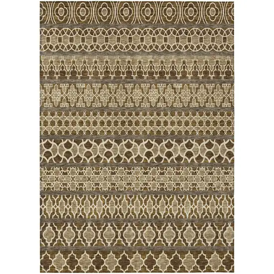 Brown And Taupe Quatrefoil Washable Indoor Outdoor Area Rug Photo 1