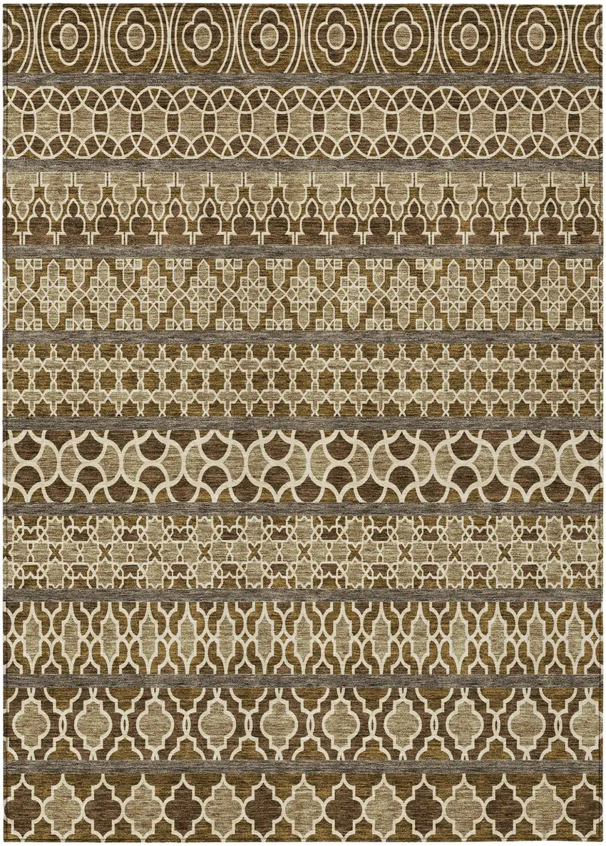 Brown And Taupe Quatrefoil Washable Indoor Outdoor Area Rug Photo 1