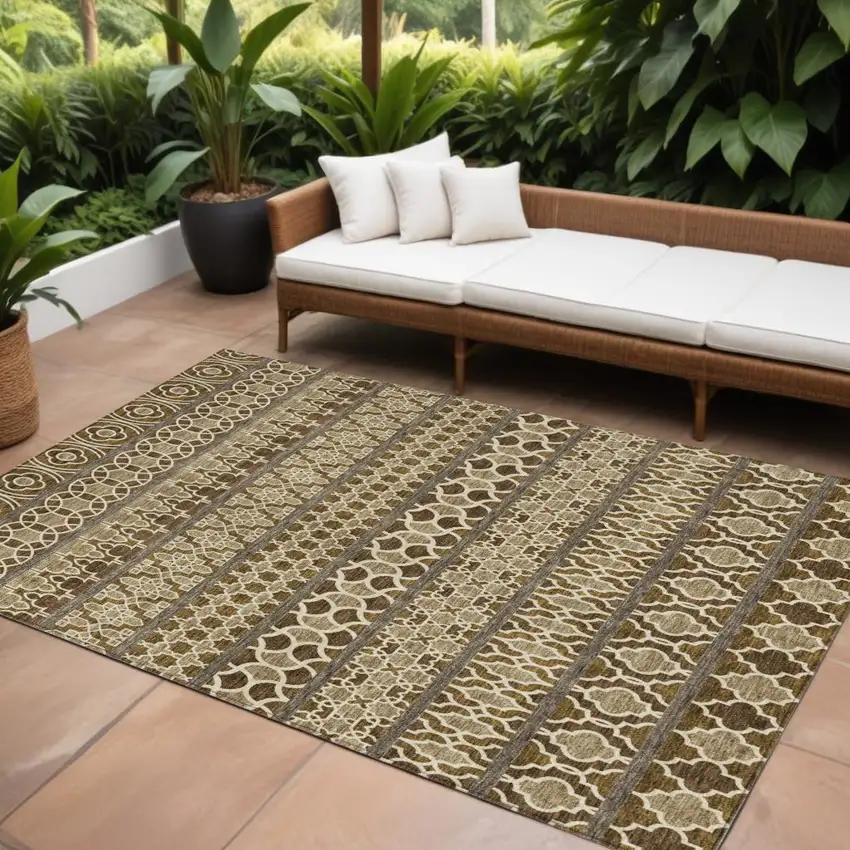 Brown And Taupe Quatrefoil Washable Indoor Outdoor Area Rug Photo 1