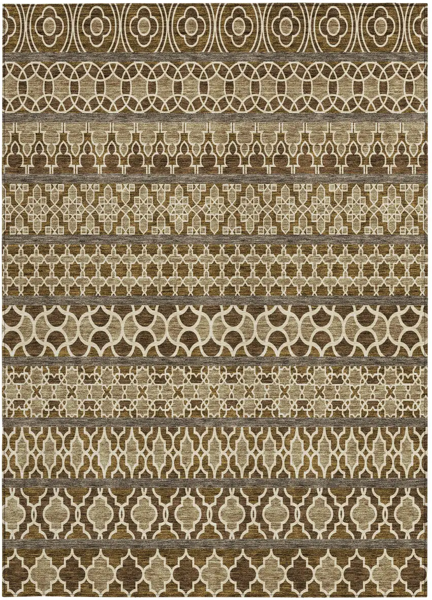 Brown And Taupe Quatrefoil Washable Indoor Outdoor Area Rug Photo 6