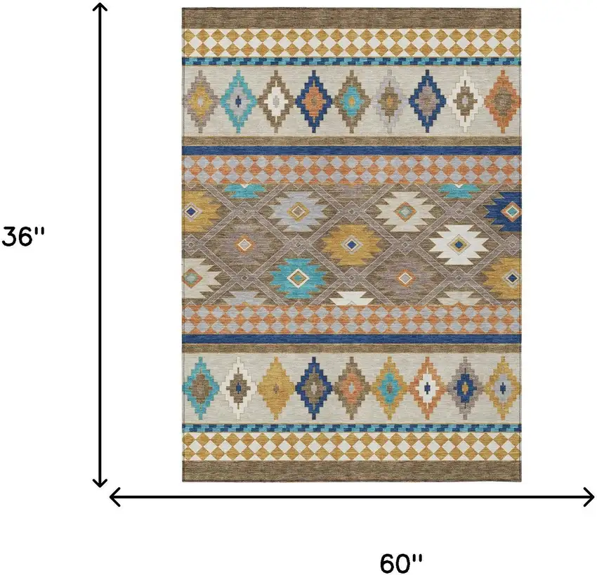Brown And Taupe Southwestern Washable Indoor Outdoor Area Rug Photo 7