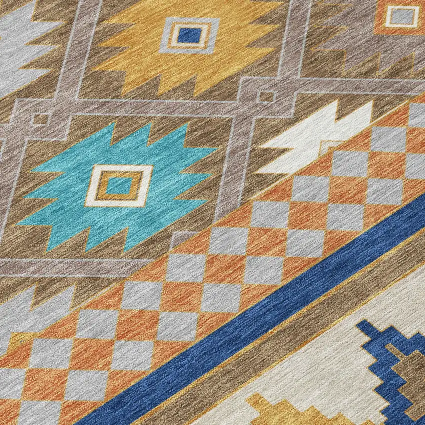 Brown And Taupe Southwestern Washable Indoor Outdoor Area Rug Photo 6