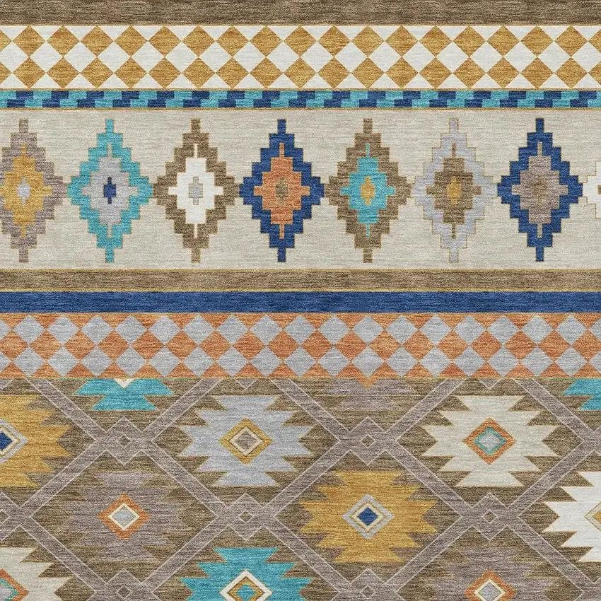 Brown And Taupe Southwestern Washable Indoor Outdoor Area Rug Photo 3