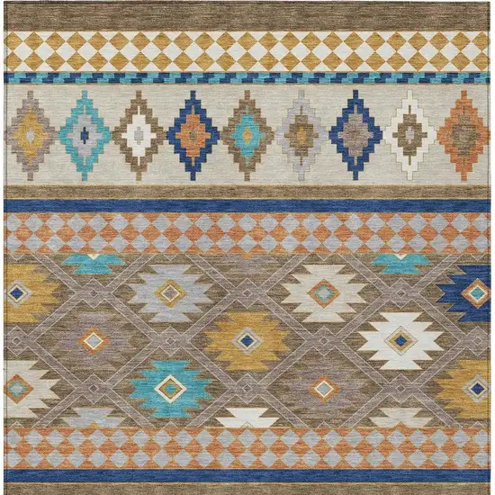 Brown And Taupe Southwestern Washable Indoor Outdoor Area Rug Photo 4
