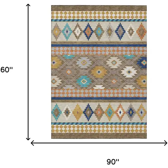 Brown And Taupe Southwestern Washable Indoor Outdoor Area Rug Photo 7