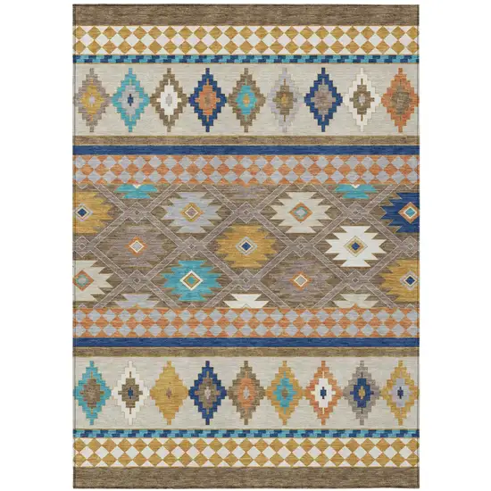 Brown And Taupe Southwestern Washable Indoor Outdoor Area Rug Photo 2
