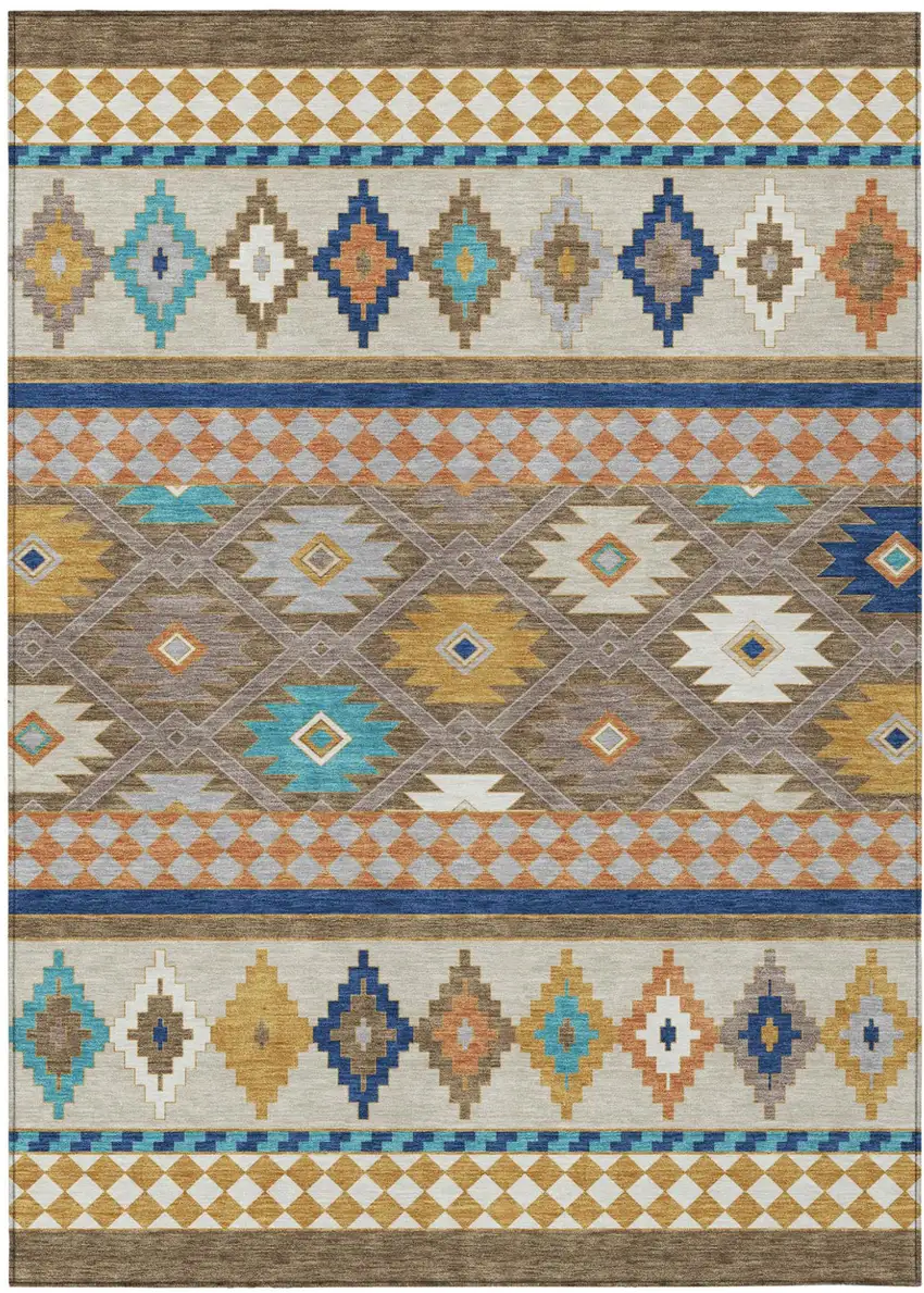 Brown And Taupe Southwestern Washable Indoor Outdoor Area Rug Photo 2