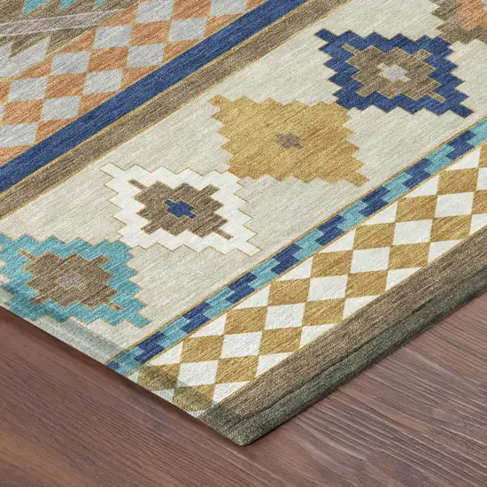 Brown And Taupe Southwestern Washable Indoor Outdoor Area Rug Photo 5