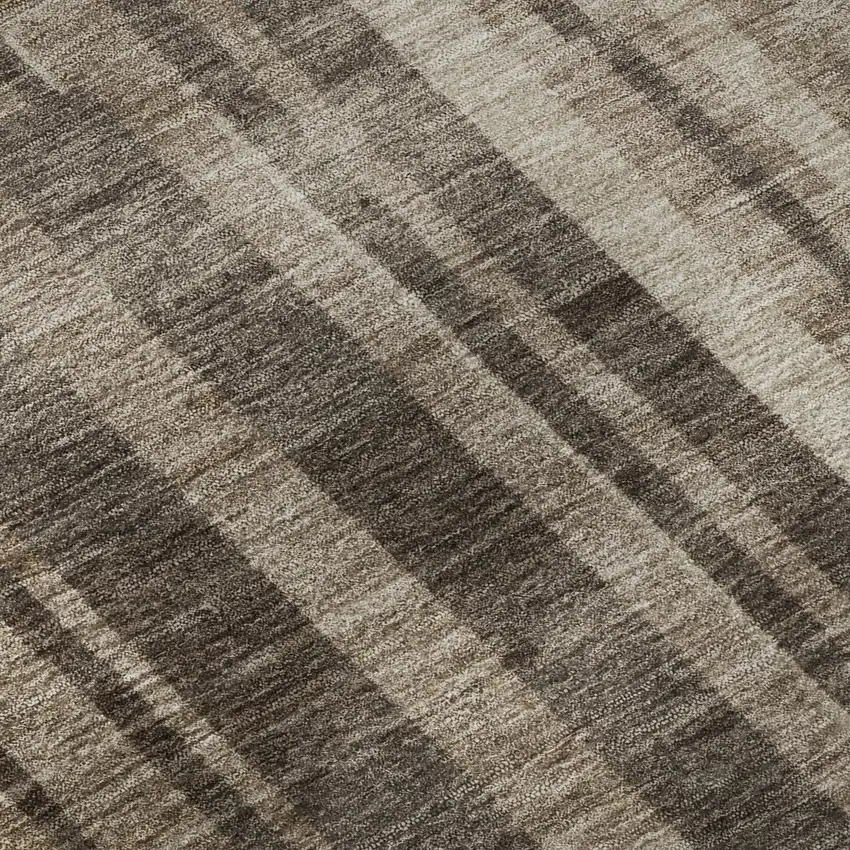 Brown And Taupe Striped Washable Area Rug With UV Protection Photo 9
