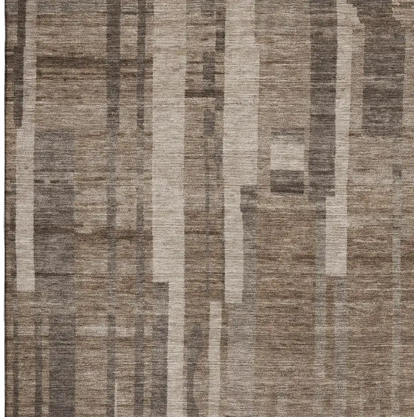 Brown And Taupe Striped Washable Area Rug With UV Protection Photo 3