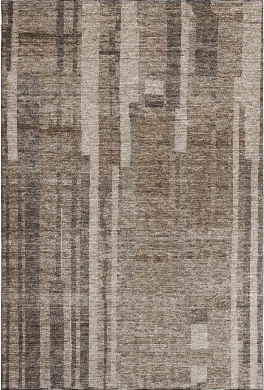 Brown And Taupe Striped Washable Area Rug With UV Protection Photo 1