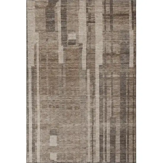 Brown And Taupe Striped Washable Area Rug With UV Protection Photo 3