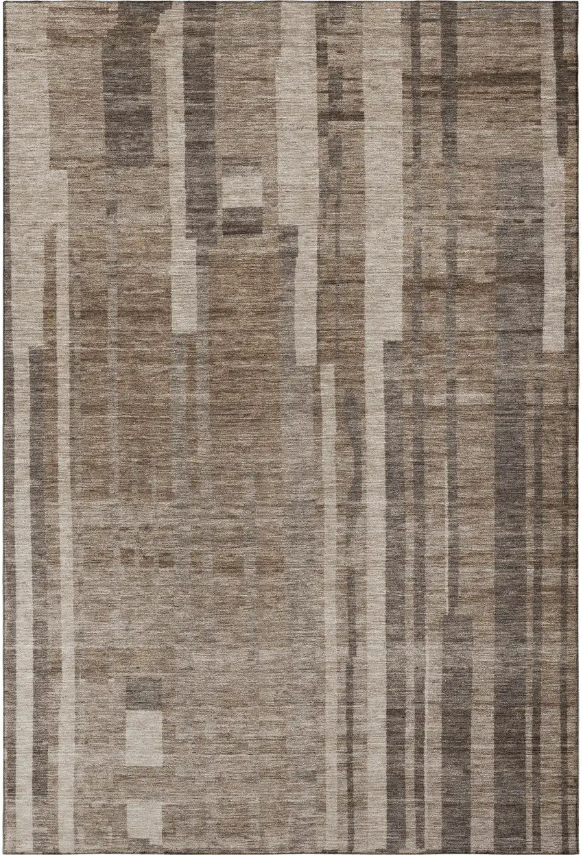 Brown And Taupe Striped Washable Area Rug With UV Protection Photo 3