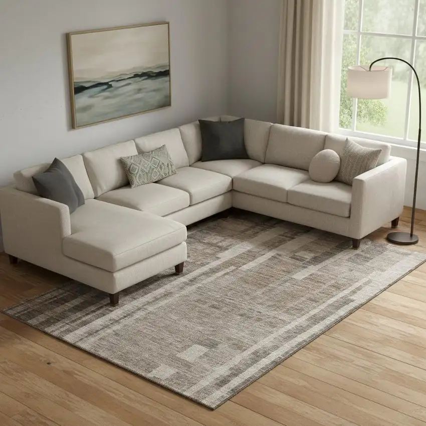 Brown And Taupe Striped Washable Area Rug With UV Protection Photo 2