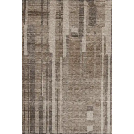 Brown And Taupe Striped Washable Area Rug With UV Protection Photo 1